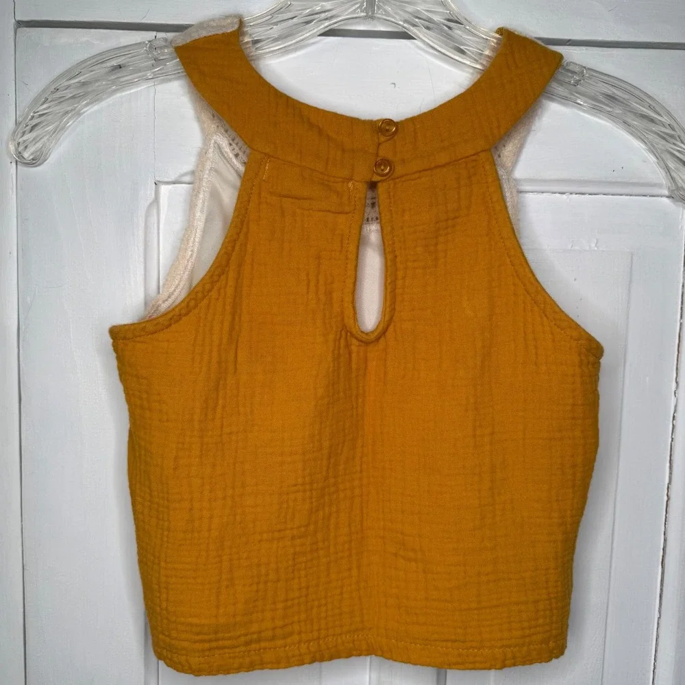 Love Squared Girls Sz 10 Crochet Lace Granny Square Boho Tank Top Mustard Yellow